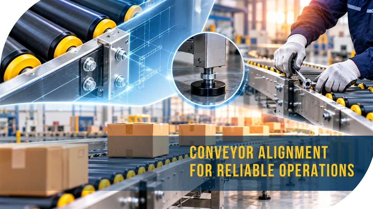Properly aligned conveyor belt for efficient industrial material handling