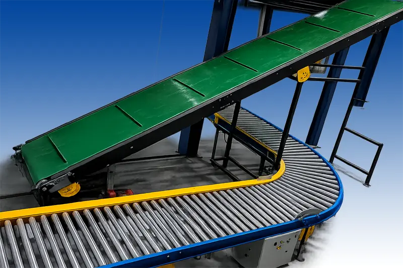 Friction-based drive and driven roller visualization showing conveyor belt tracking