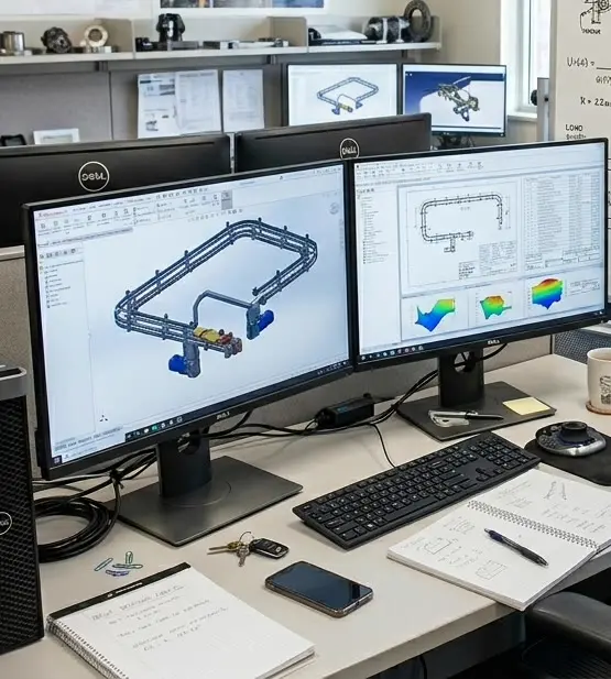 Conveyor engineering diagrams and CAD workstation